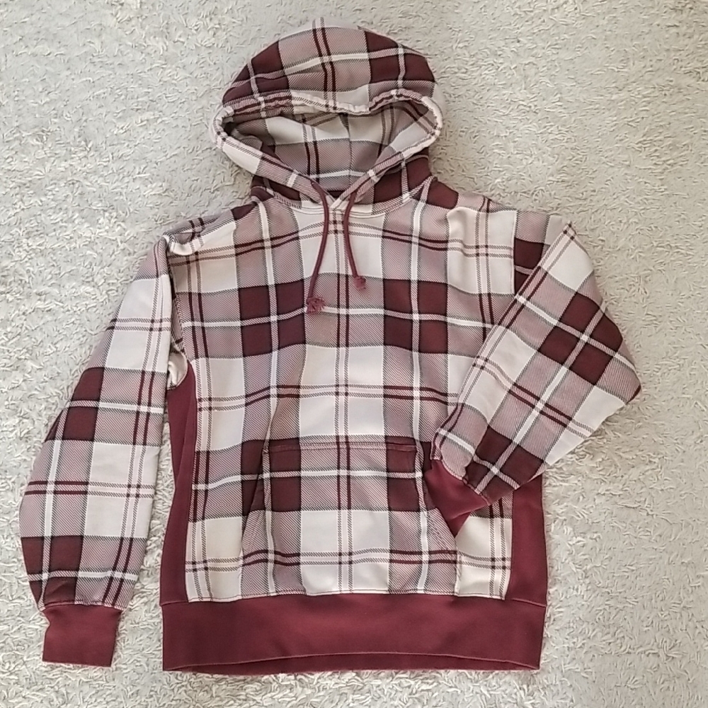 TNA Red and Cream Plaid Long Sleeve Hoodie